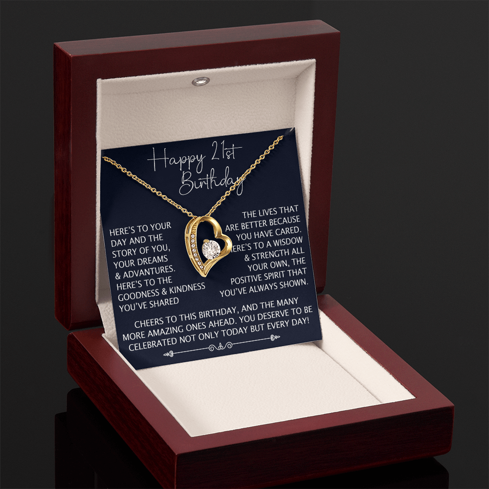 21st Birthday Gift for Her, Forever Love Heart Necklace, 21st Birthday Jewelry, Turning 21 Keepsake Gift