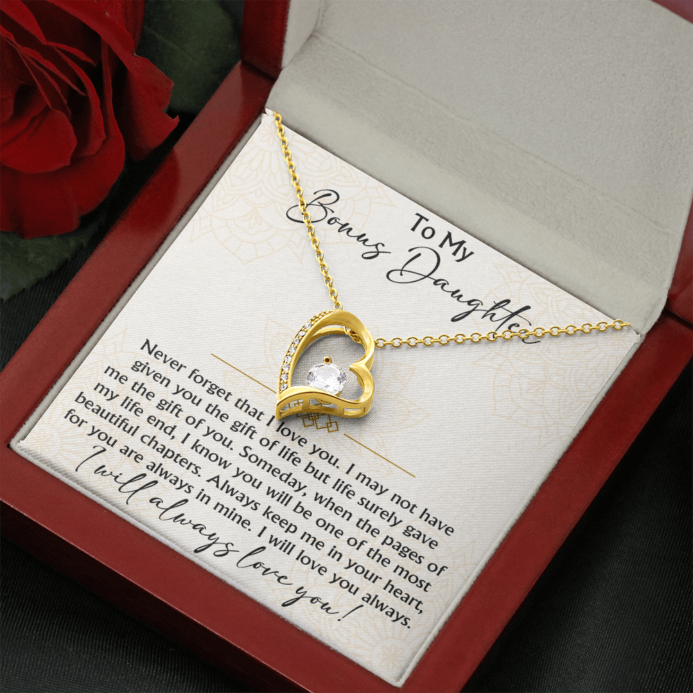 To My Bonus Daughter Forever Love Heart necklace - Birthday Xmas Gift from Bonus Mom Dad