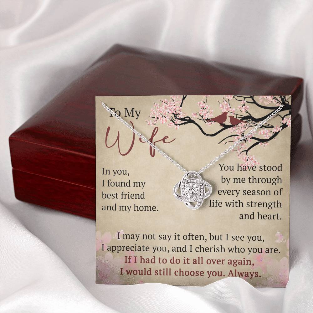 To My Wife Love Knot Necklace Gift From Husband, Meaningful Jewelry for Soulmate, Partner, Bride - Birthday, Wedding Anniversary Present