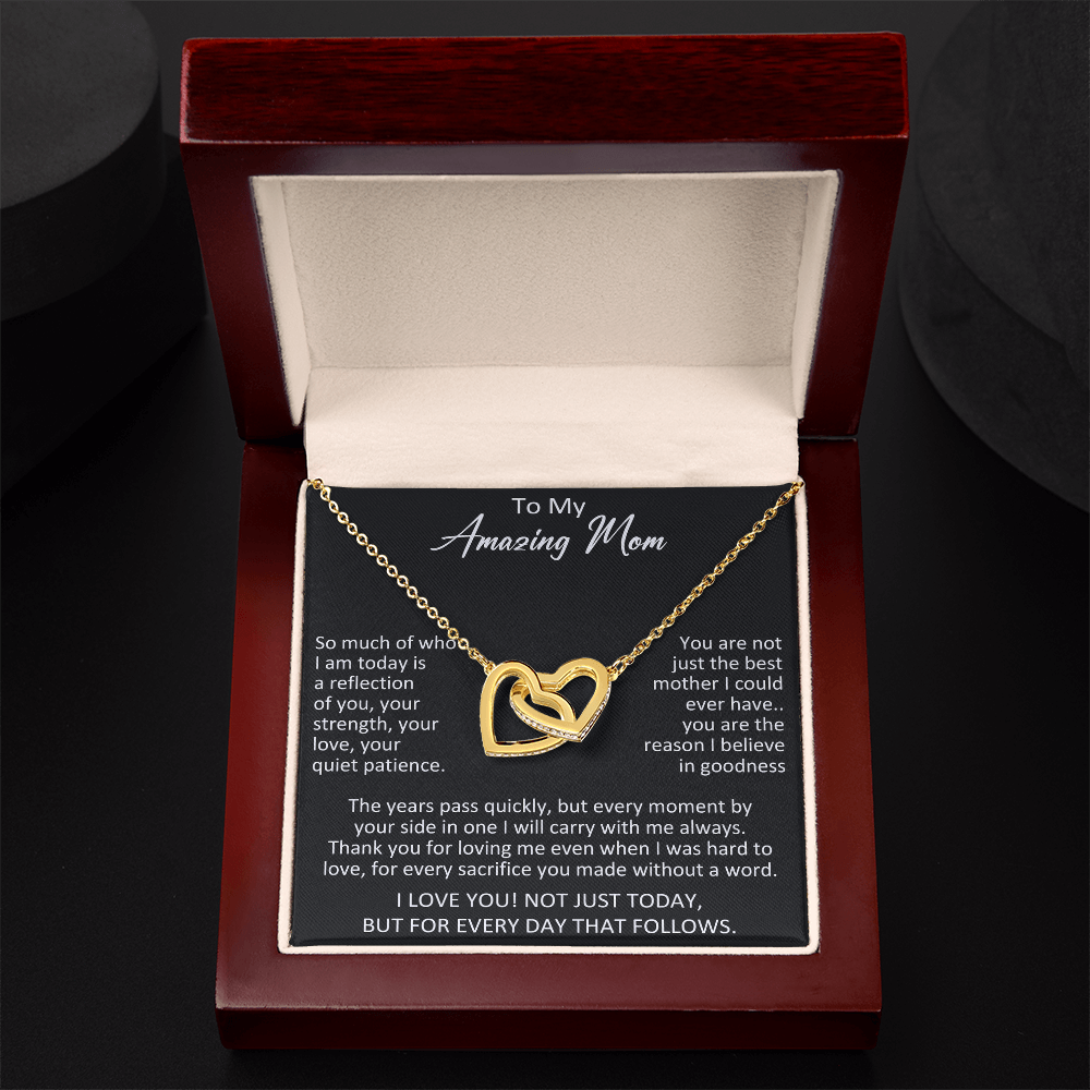 To My Amazing Mom Interlocking Heart Necklace - Meaningful Birthday Gift for Mother from Daughter, Son