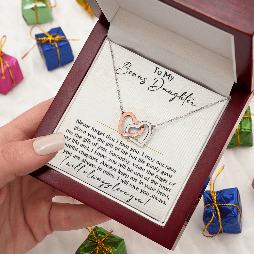 To My Bonus Daughter Interlocking Hearts necklace - Birthday Xmas Gift from Bonus Mom Dad