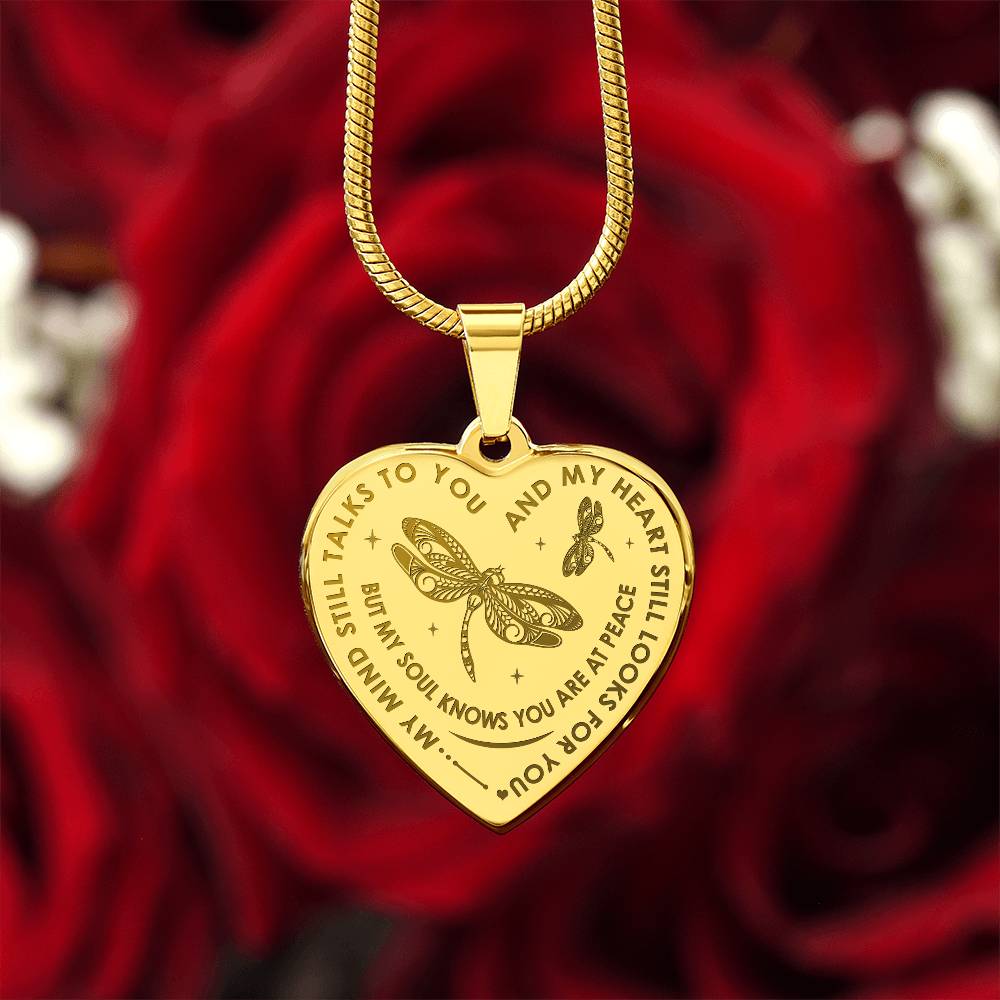My Mind Still Talks To You, Dragonfly Gift Engraved Heart Necklace For Women Mom (134468833994)