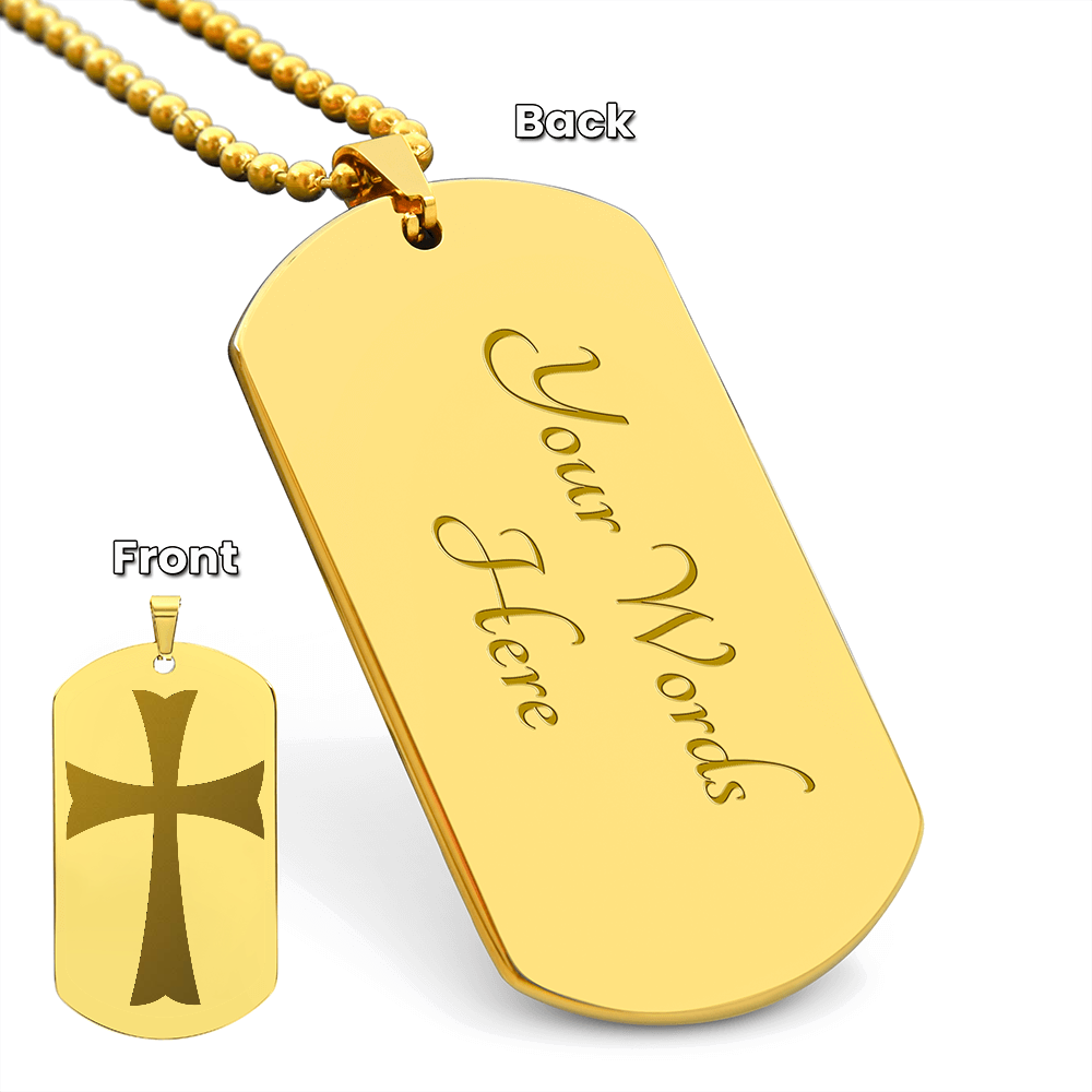 Knights Templar Crusader Cross Engraved Dog Tag Necklace