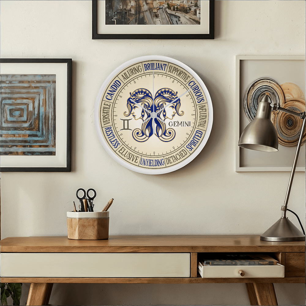 Gemini Wall Clock - Astrology Wall Art, Gemini Lover Gift, Zodiac Decor, Gemini Constellation Present