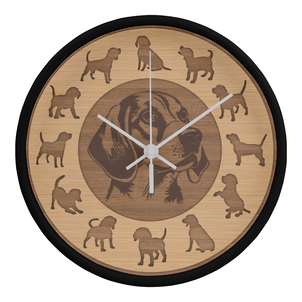 Wood Frame Beagle Wall Clock - Minimalist Silhouette, 10 Inch Quartz, Eco-Friendly Dog Gift, Nordic Pet Decor, Mother's Day Gift