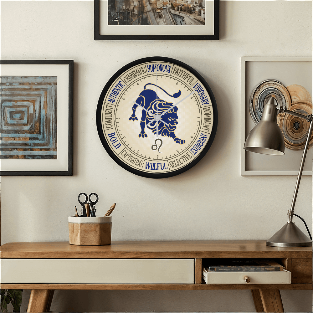 Leo Wood Frame 10” Wall Clock - Astrology Wall Art, Leo Lover Gift, Zodiac Decor, Leo Zodiac Art
