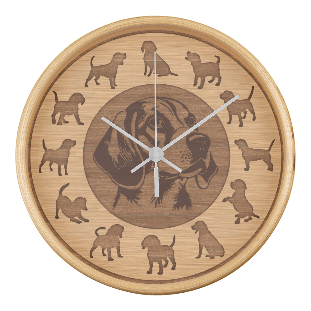 Wood Frame Beagle Wall Clock - Minimalist Silhouette, 10 Inch Quartz, Eco-Friendly Dog Gift, Nordic Pet Decor, Mother's Day Gift