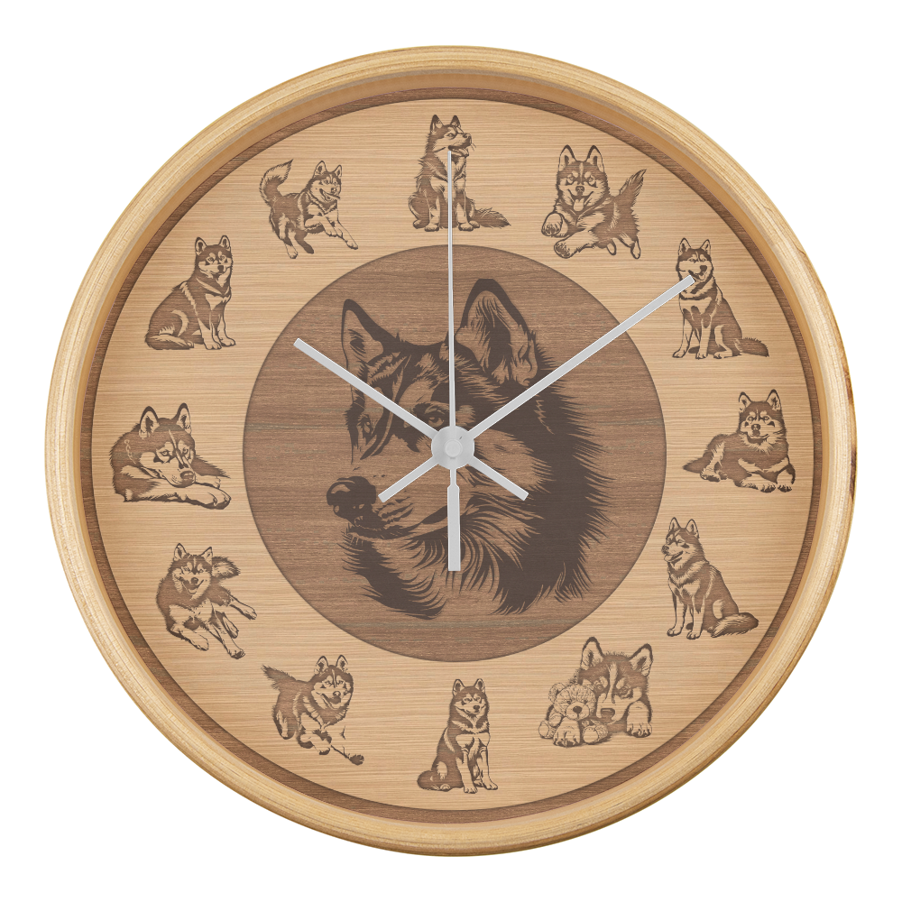 Sentimental Heartfelt Wood Frame Husky Dog Wall Clock - Perfect Pet Lover Gift!