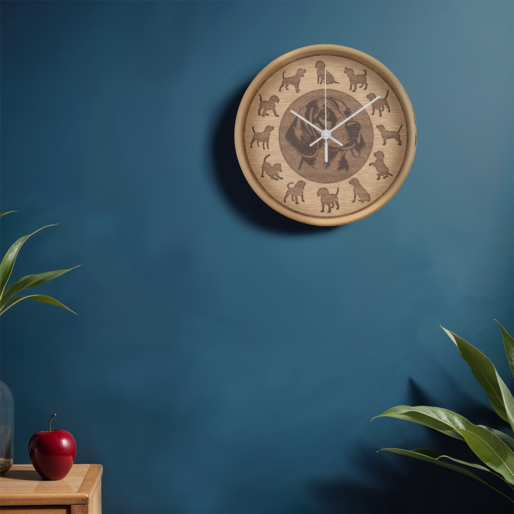 Wood Frame Beagle Wall Clock - Minimalist Silhouette, 10 Inch Quartz, Eco-Friendly Dog Gift, Nordic Pet Decor, Mother's Day Gift