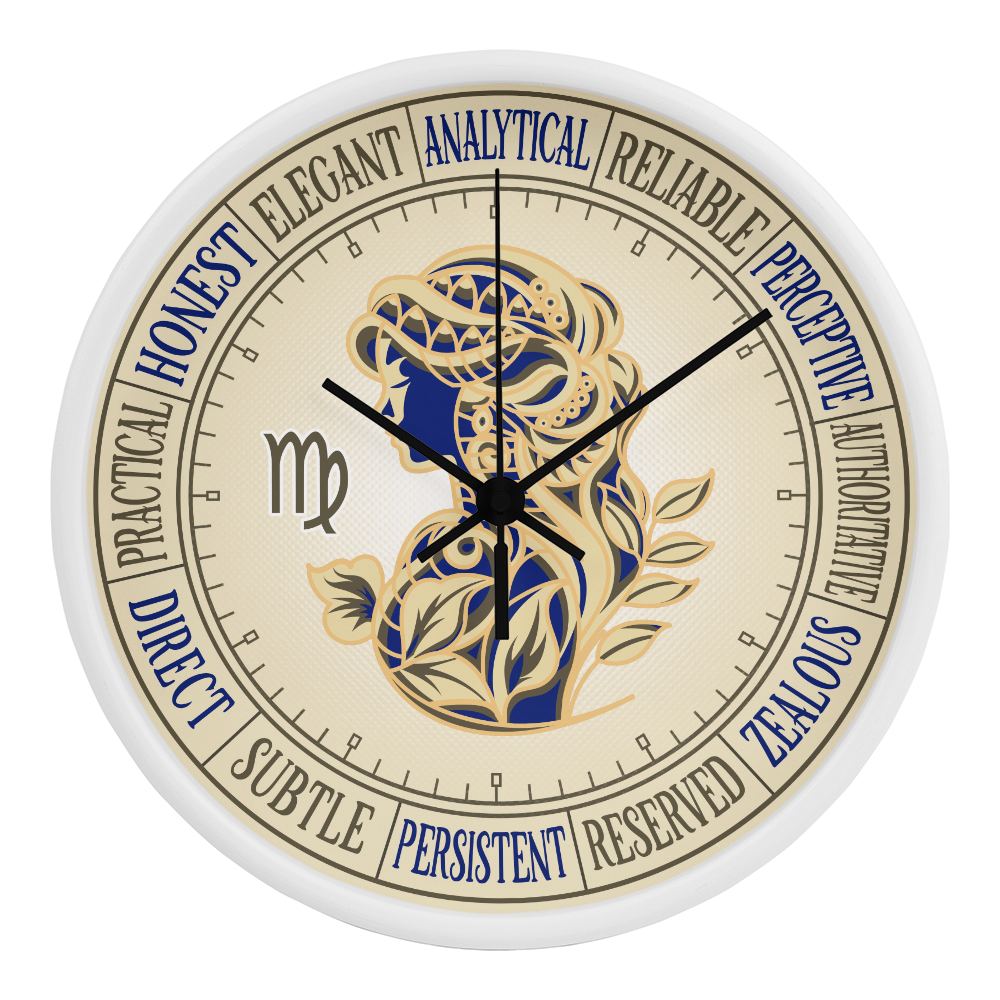Virgo Wall Clock – Printed Zodiac Silhouette Art, Gift for Astrology Lovers, Celestial Home Decor, 10” Clock