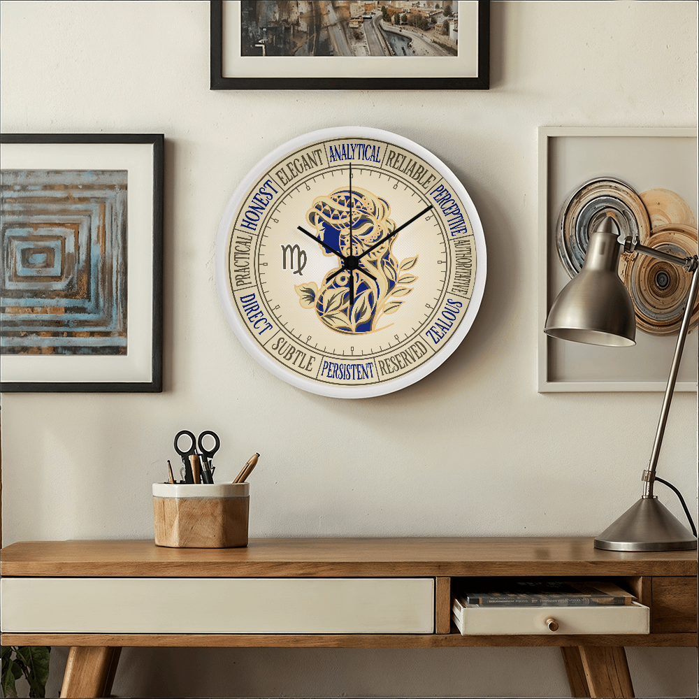 Virgo Wall Clock – Printed Zodiac Silhouette Art, Gift for Astrology Lovers, Celestial Home Decor, 10” Clock