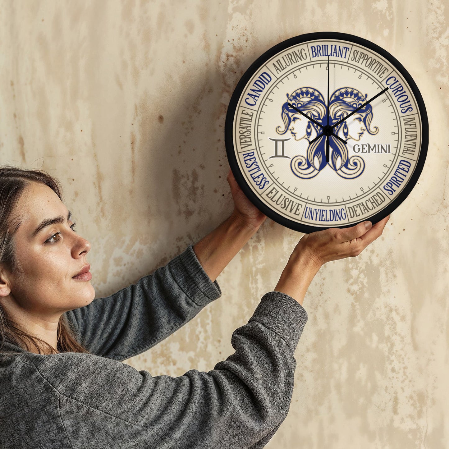 Gemini Wall Clock - Astrology Wall Art, Gemini Lover Gift, Zodiac Decor, Gemini Constellation Present