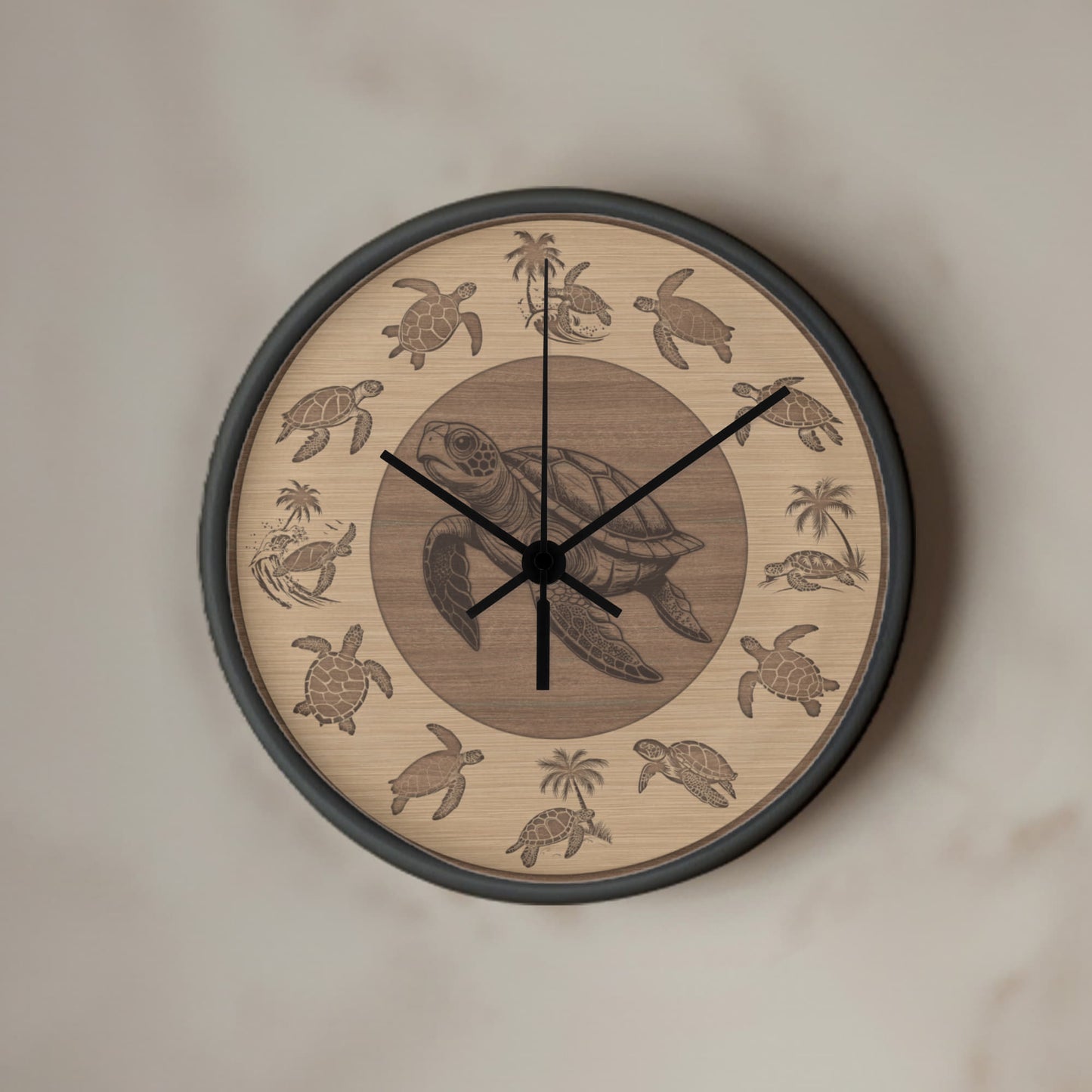 Wooden Sea Turtle Wall Clock - Rustic Wall Art, 10in Quartz, Turtle Lover Gift, Coastal Decor, Ocean Accent