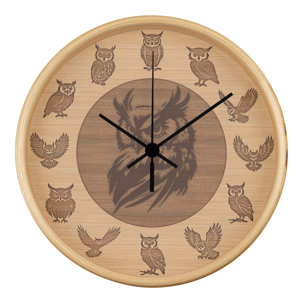 Wooden Owl Wall Clock - Rustic Wall Art, 10in Quartz, Owl Lover Gift, Farmhouse Decor, Cute Animal Accent