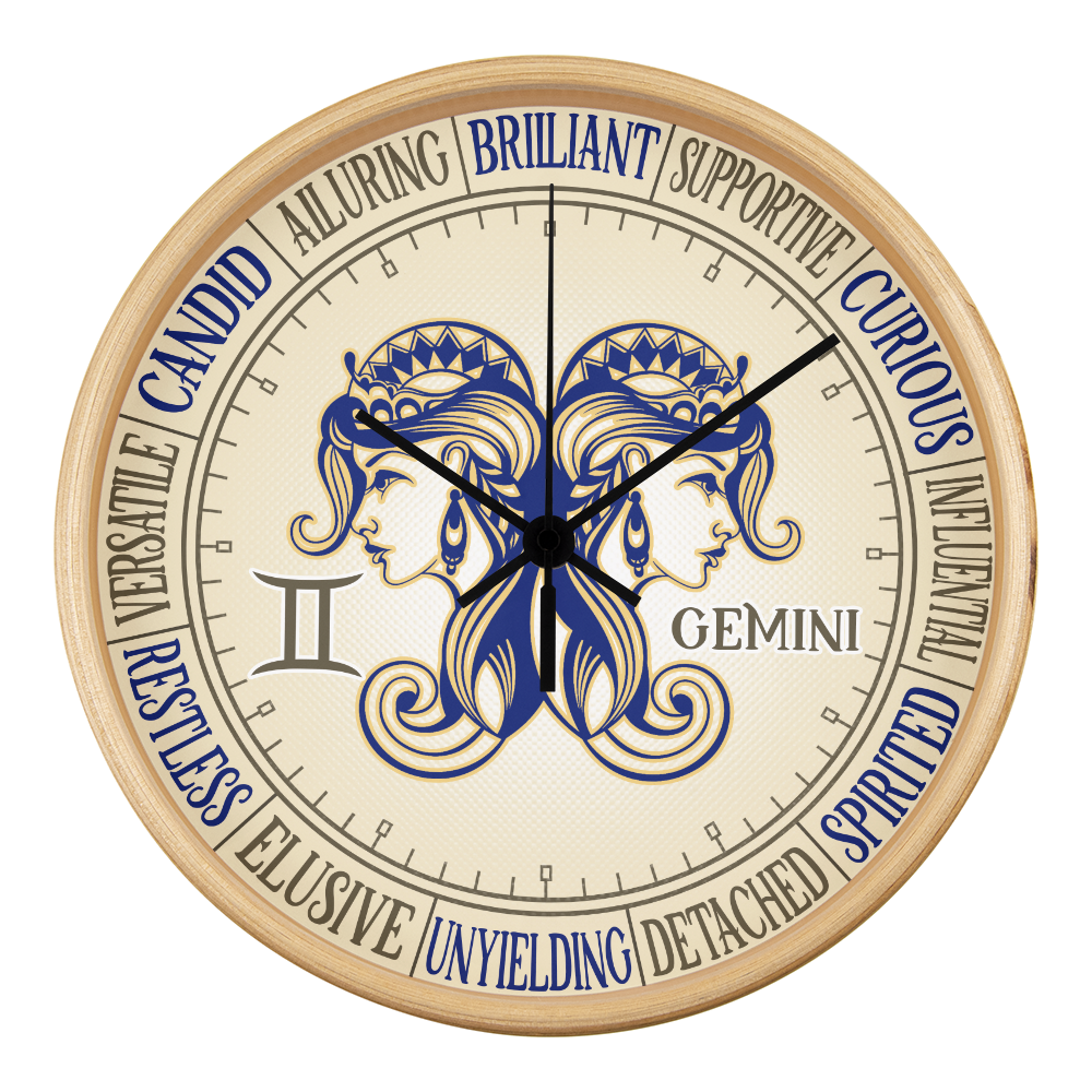 Gemini Wall Clock - Astrology Wall Art, Gemini Lover Gift, Zodiac Decor, Gemini Constellation Present
