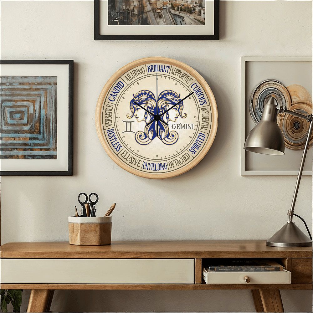 Gemini Wall Clock - Astrology Wall Art, Gemini Lover Gift, Zodiac Decor, Gemini Constellation Present