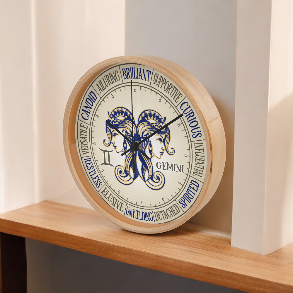 Gemini Wall Clock - Astrology Wall Art, Gemini Lover Gift, Zodiac Decor, Gemini Constellation Present