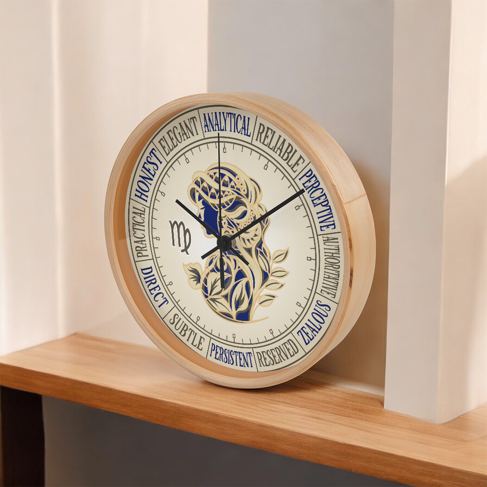 Virgo Wall Clock – Printed Zodiac Silhouette Art, Gift for Astrology Lovers, Celestial Home Decor, 10” Clock