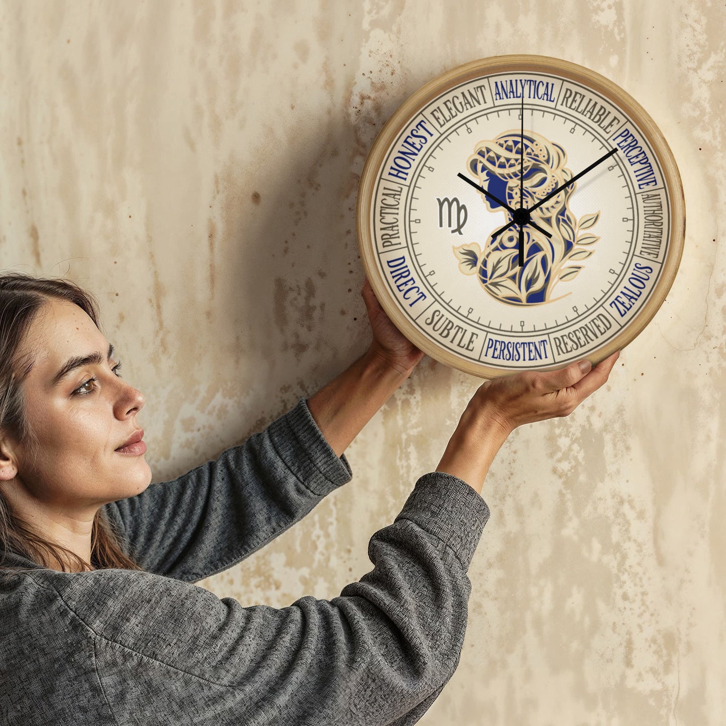 Virgo Wall Clock – Printed Zodiac Silhouette Art, Gift for Astrology Lovers, Celestial Home Decor, 10” Clock