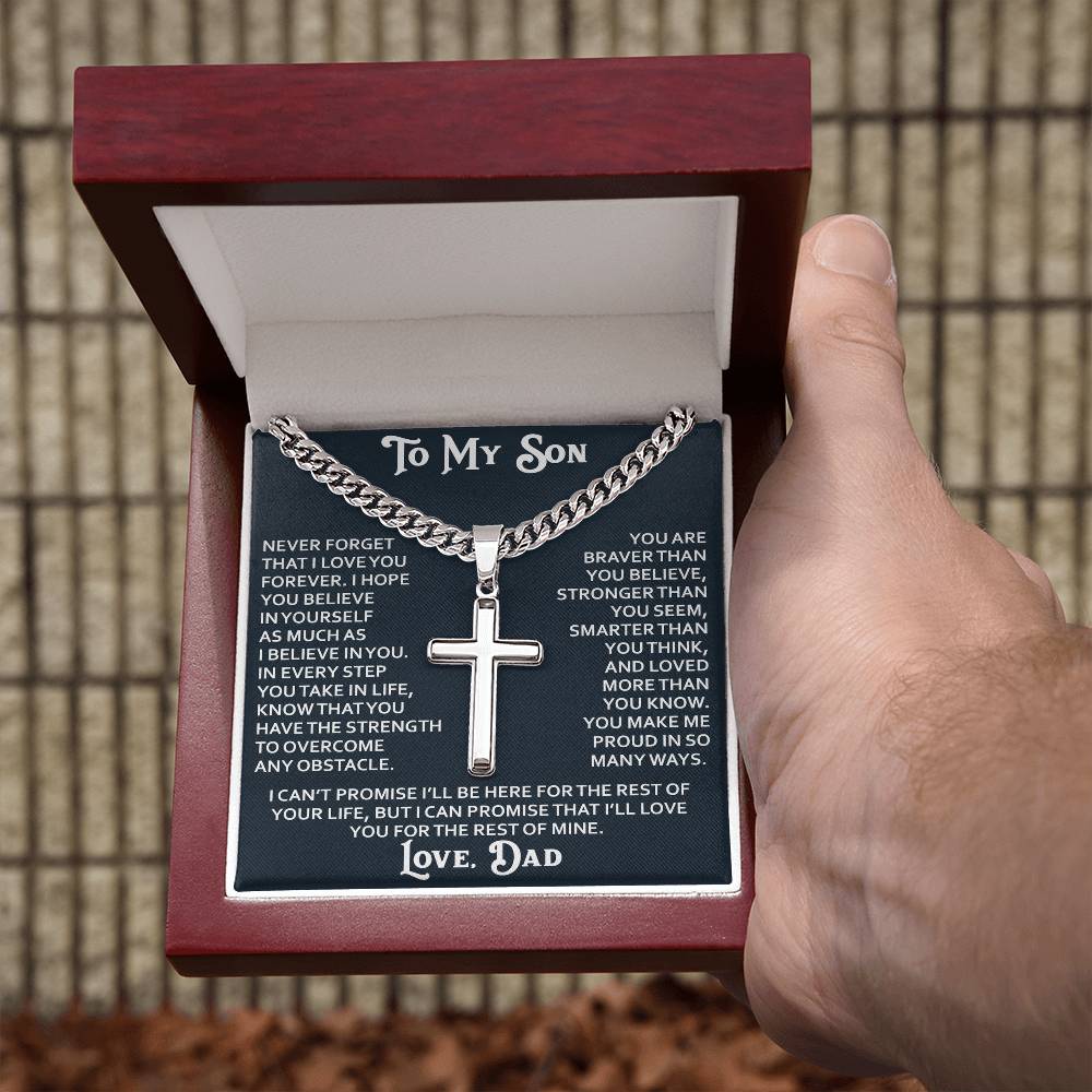 To My Son Artisan Cross with Cuban Link Chain - Birthday Gift from Dad Father Heartfelt Jewelry (136694563813)