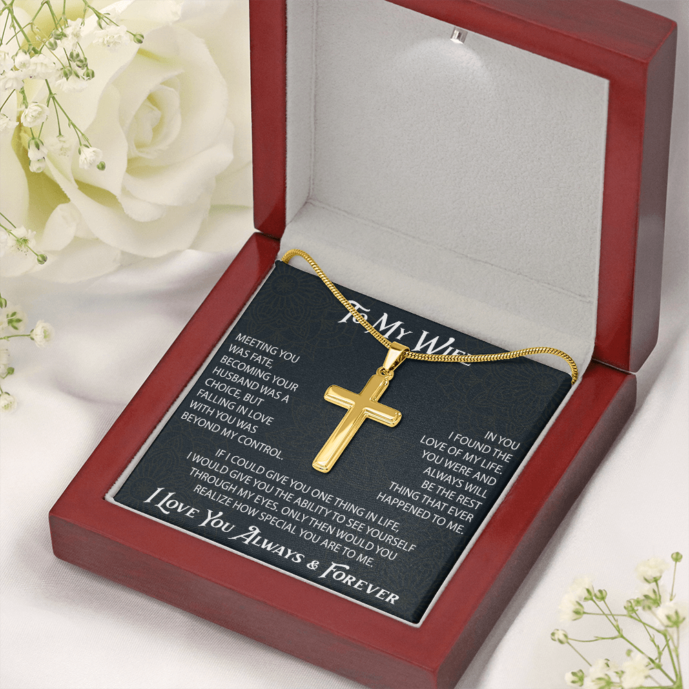 To My Belove Wife with Artisan Cross Necklace Gift from Husband - Great Gift for Birthday, Christmas or any Special Occasion.