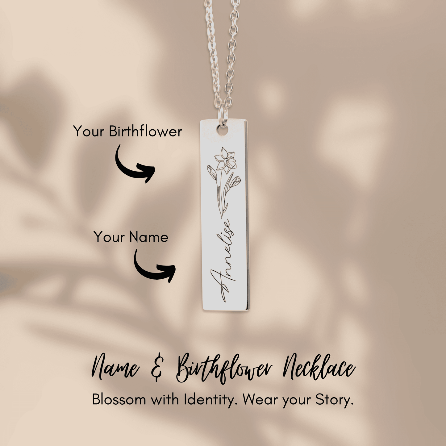 Personalizing Name & Birthflower Necklace - Unique Gift for your Wife Birthday, Soulmate