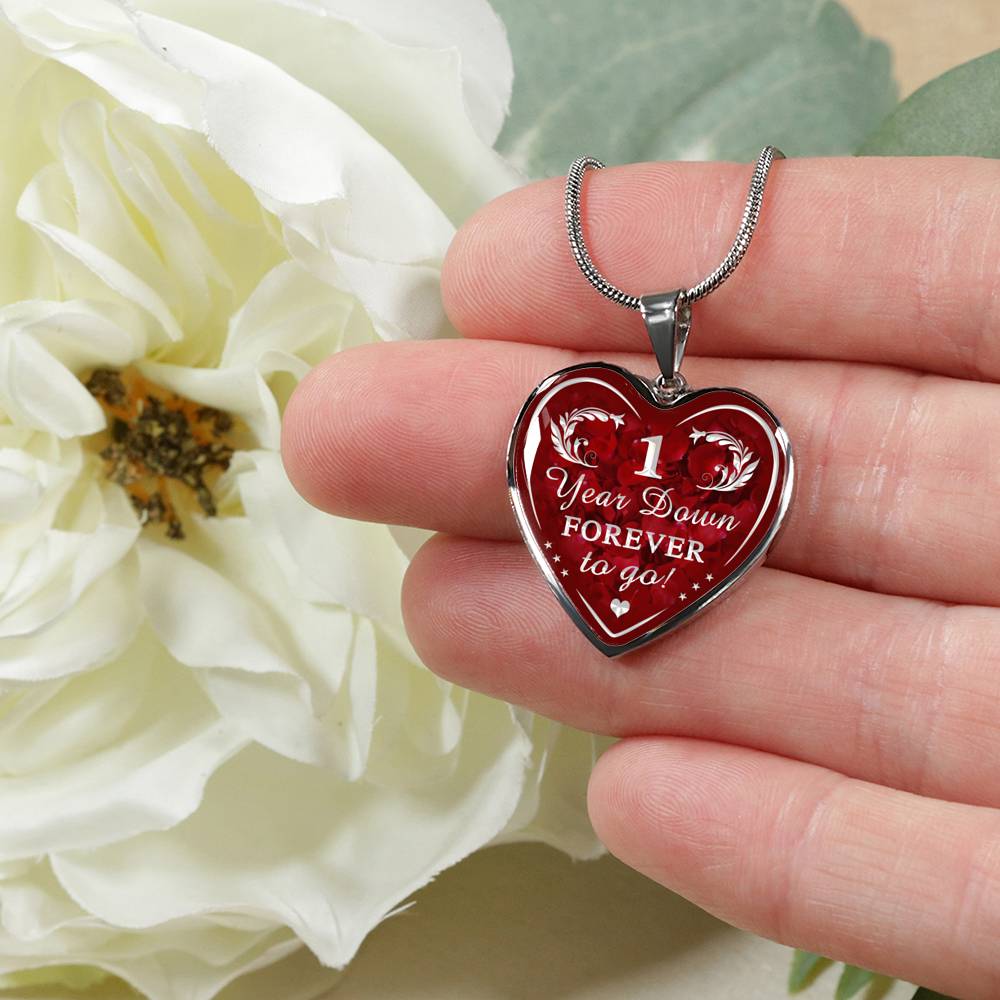One Year Down Forever To Go Unique Novelty Heart Necklace For Wedding Anniversary, Valentine