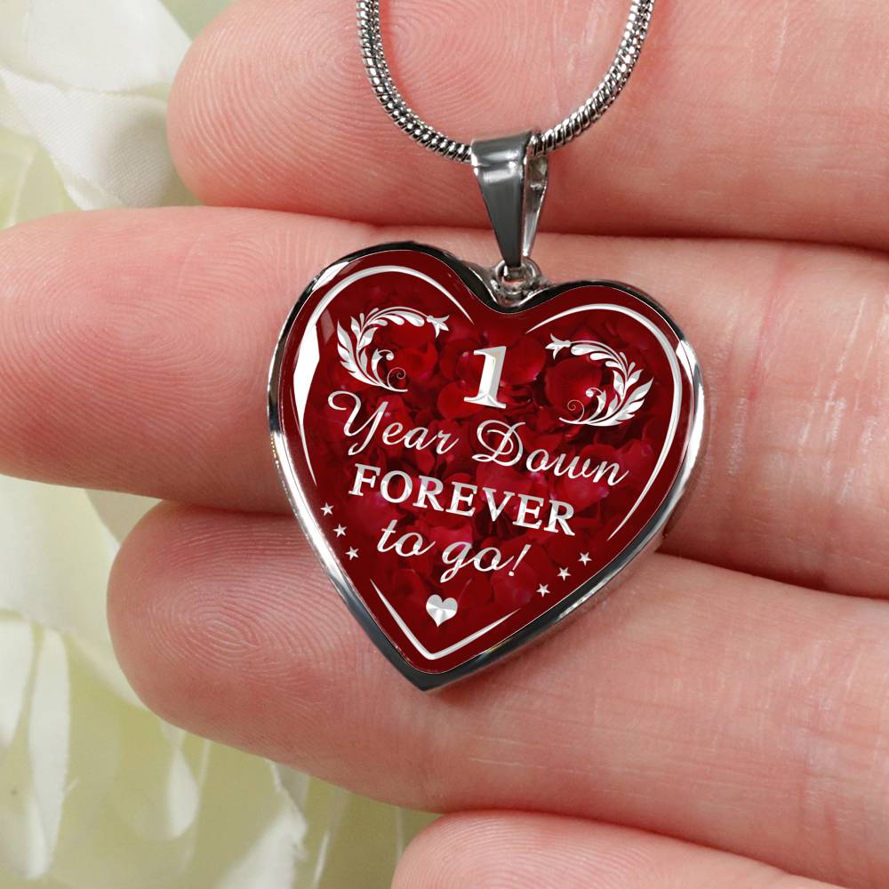 One Year Down Forever To Go Unique Novelty Heart Necklace For Wedding Anniversary, Valentine