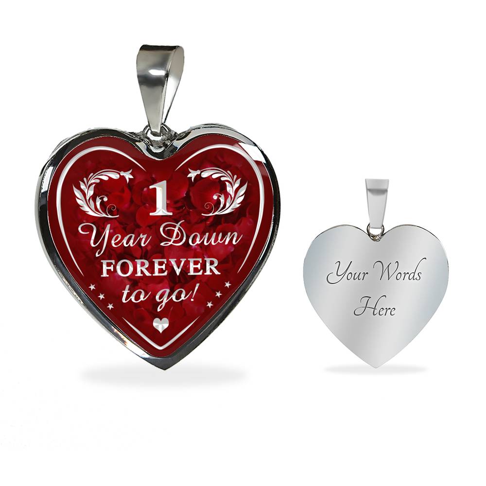 One Year Down Forever To Go Unique Novelty Heart Necklace For Wedding Anniversary, Valentine