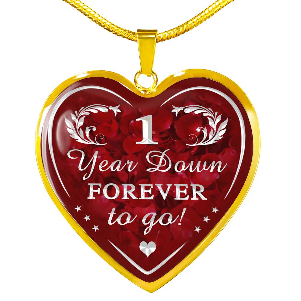 One Year Down Forever To Go Unique Novelty Heart Necklace For Wedding Anniversary, Valentine