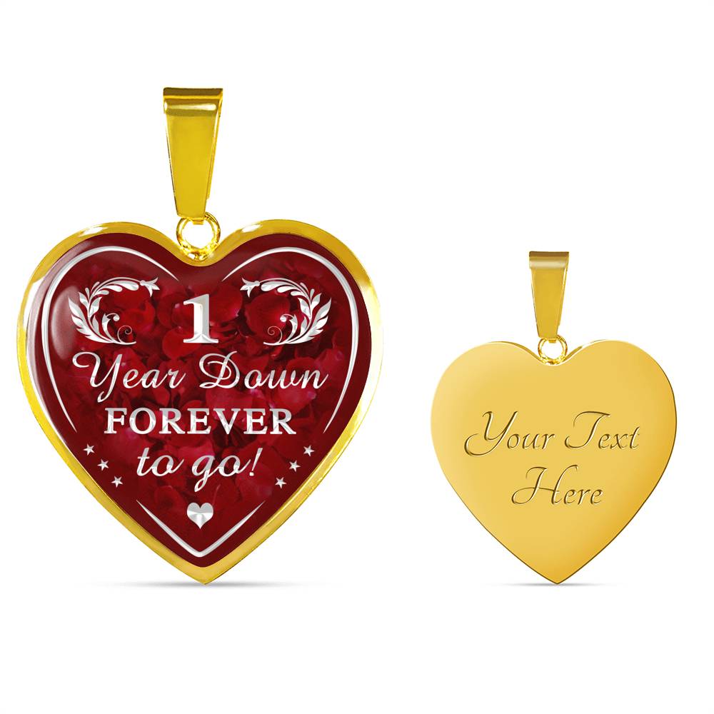 One Year Down Forever To Go Unique Novelty Heart Necklace For Wedding Anniversary, Valentine