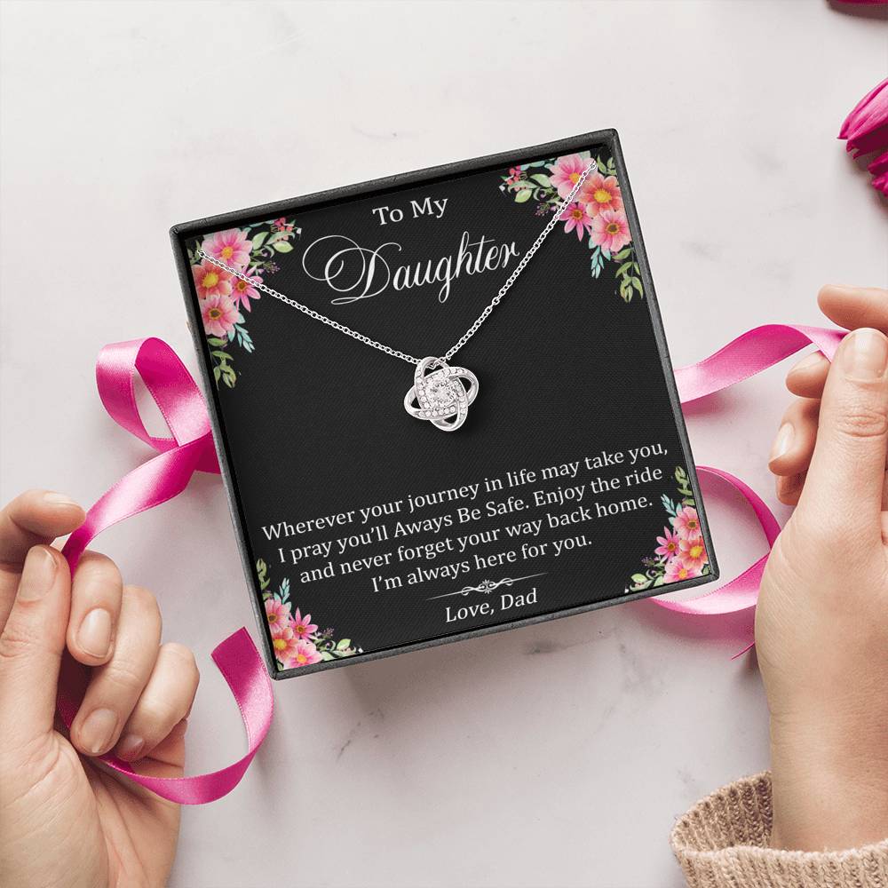 To My Daughter Gift Love Knot Necklace with Inspirational Trending Message Card