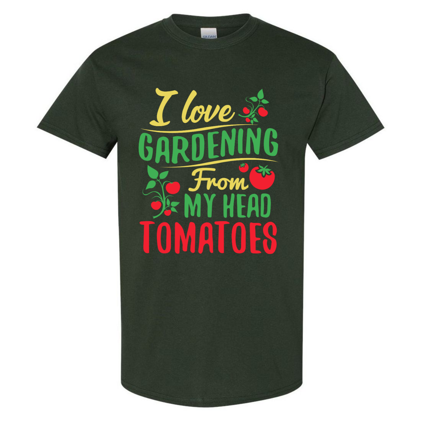 I Love Gardening From My Head Tomatoes - Organic Cultivate Plant Funny Unisex Gildan T-Shirt (USPF-135392392826)