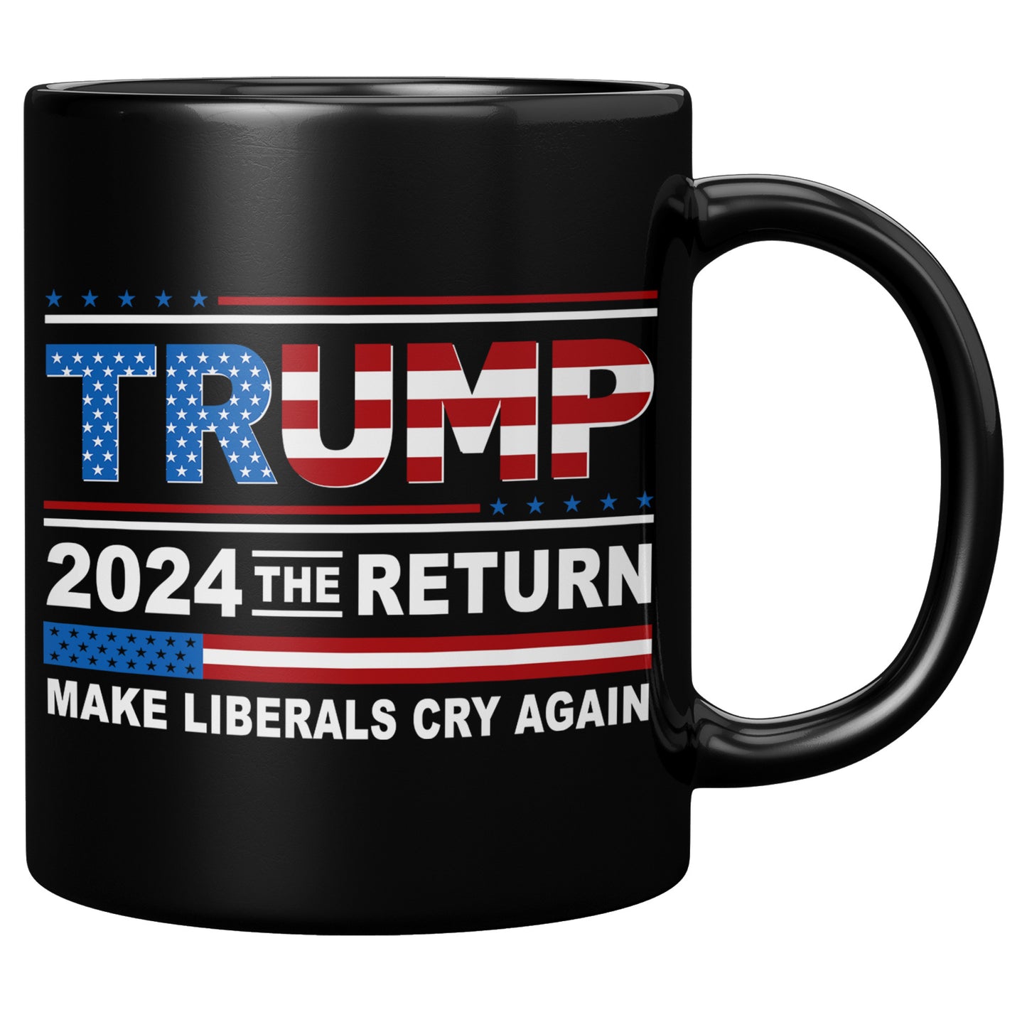 Donald Trump 2024 The Return Make Liberals Cry Again Tea Cup - Trump MAGA GOP 11oz Black Coffee Mug (TL-135348192349)