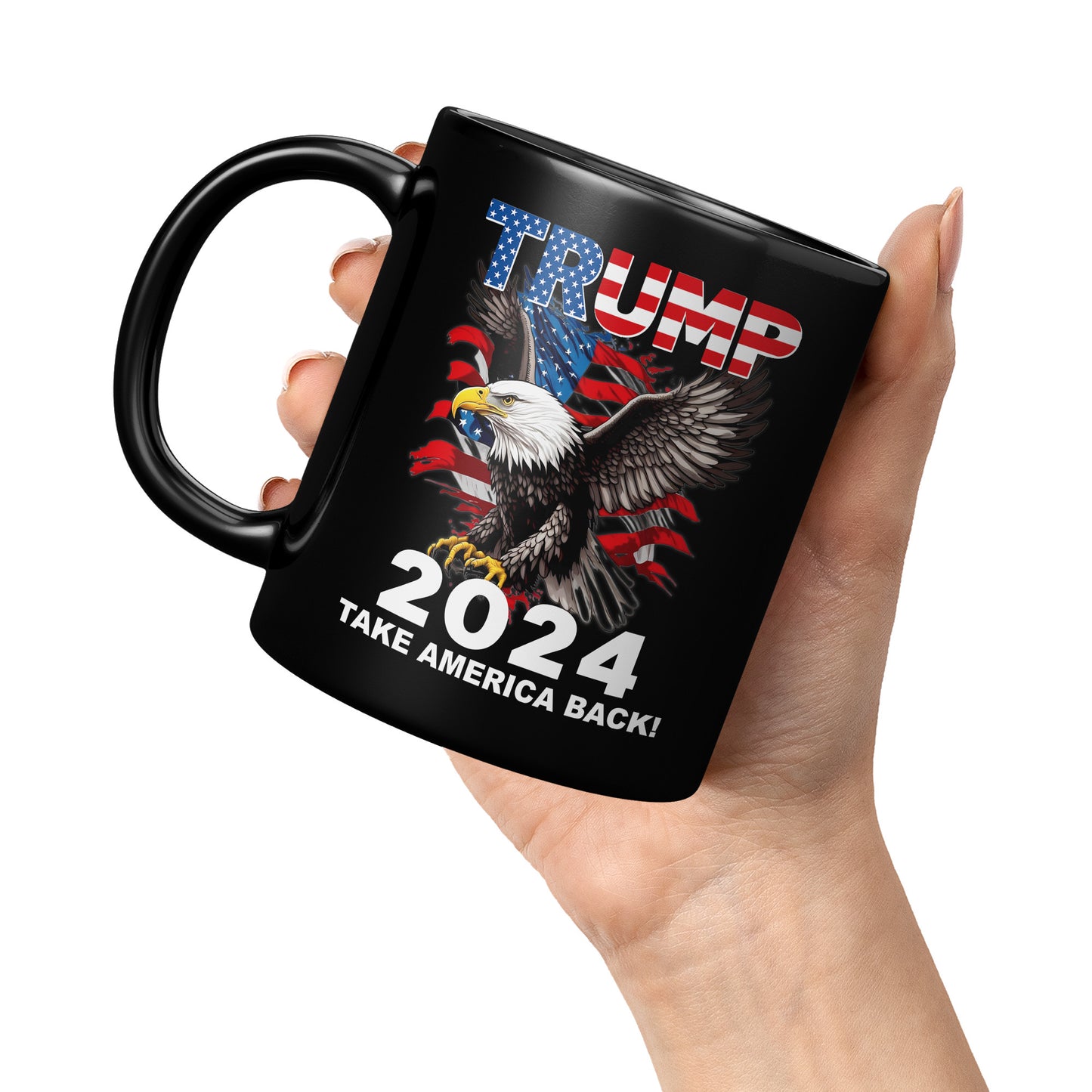 Retro Donald Trump 2024 Election Take America Back USA Flag Patriotic 11oz Black Coffee Mug (TL-135348192337)