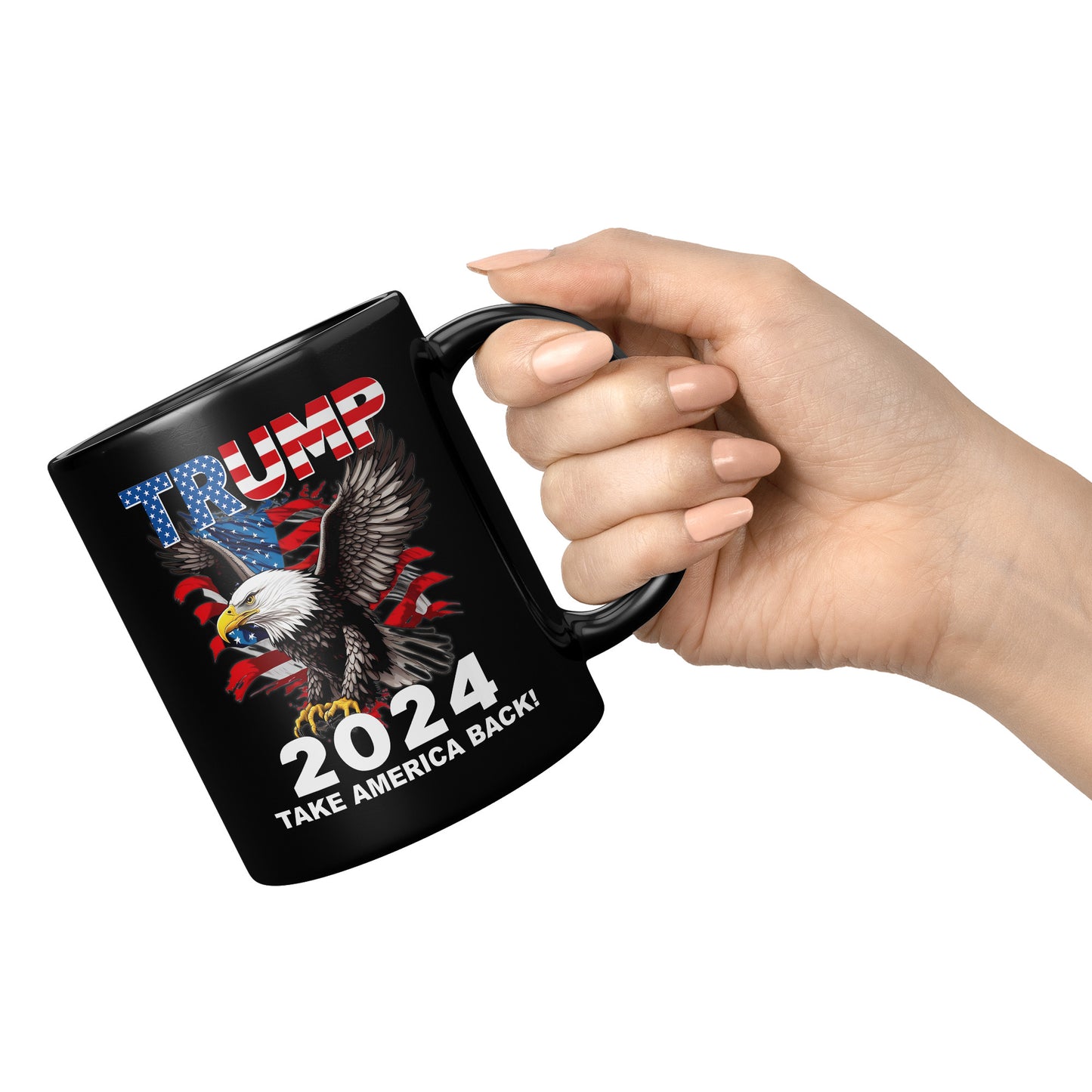 Retro Donald Trump 2024 Election Take America Back USA Flag Patriotic 11oz Black Coffee Mug (TL-135348192337)