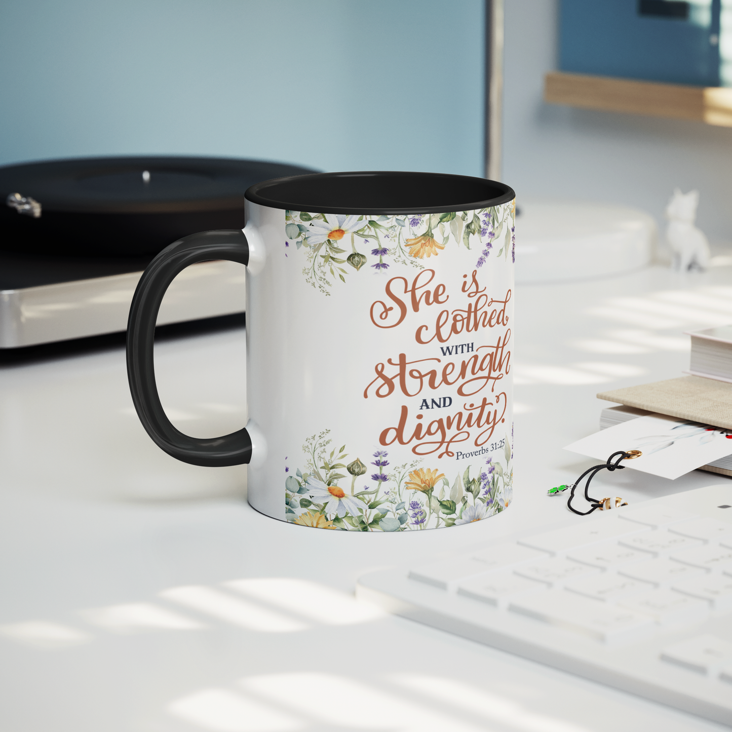 She_is_Clothed_in_Strength_and_Dignity_-_Mug_Lifestyle_Record_Player_Mockup.png