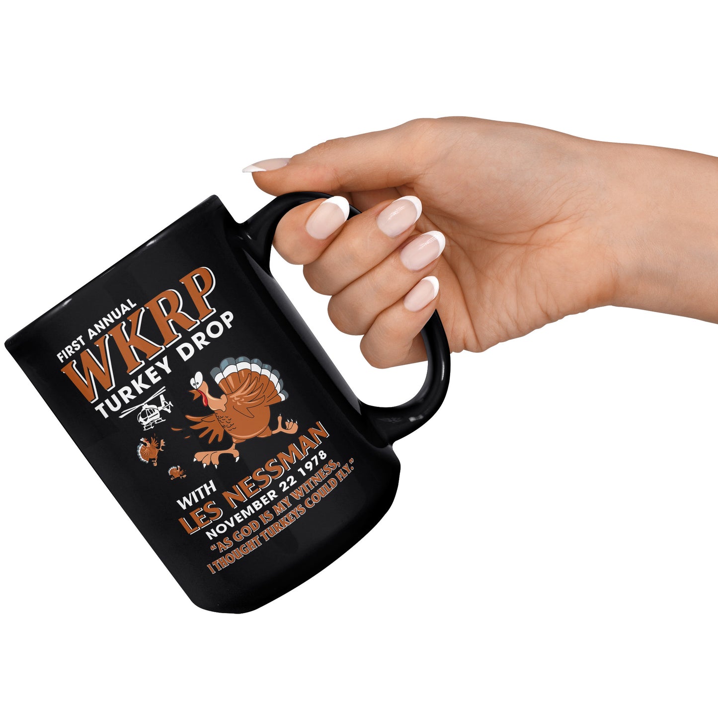 WKRP Turkey Drop with Les Nessman Funny Black Coffee Mug - Thanksgiving Day Gift Ideas 15oz Tea Cup(TL-132836260903)