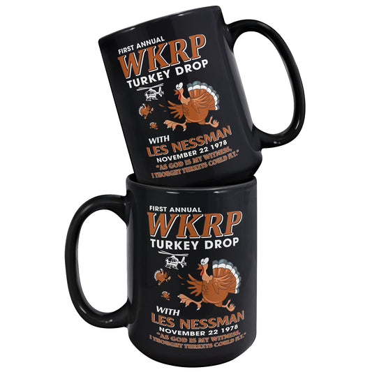 WKRP Turkey Drop with Les Nessman Funny Black Coffee Mug - Thanksgiving Day Gift Ideas 15oz Tea Cup(TL-132836260903)