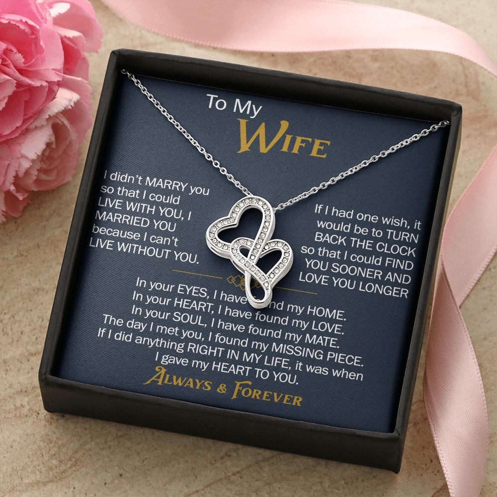 To My Wife Heart-to-Heart Pendant Necklace from Husband, Christmas Gifts For Women, Anniversary Gift For Wife, Soulmate