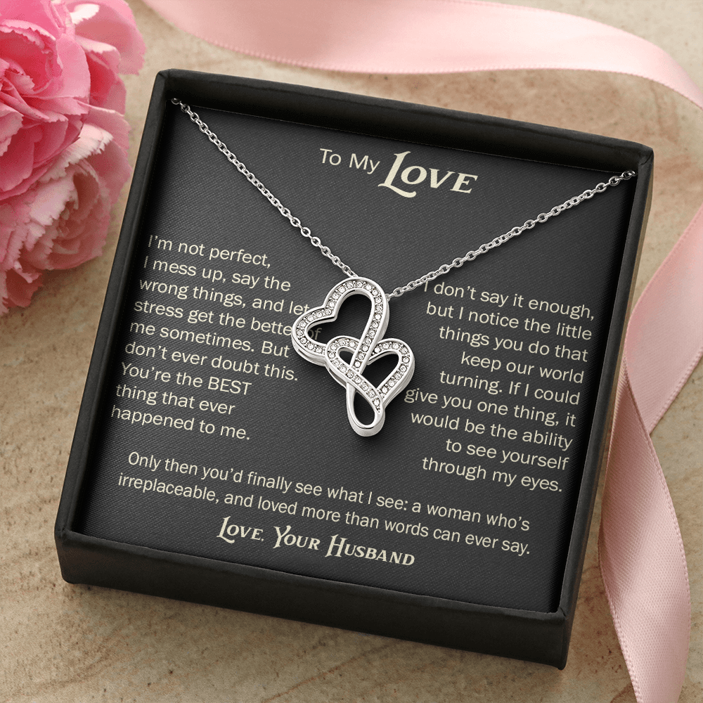 Heart-to-Heart Pendant Necklace for Wife From Husband, Anniversary Jewelry, Christmas Birthday for Wifey, To My Soulmate Gift.