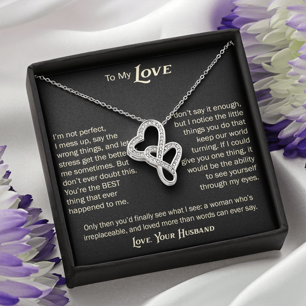 Heart-to-Heart Pendant Necklace for Wife From Husband, Anniversary Jewelry, Christmas Birthday for Wifey, To My Soulmate Gift.