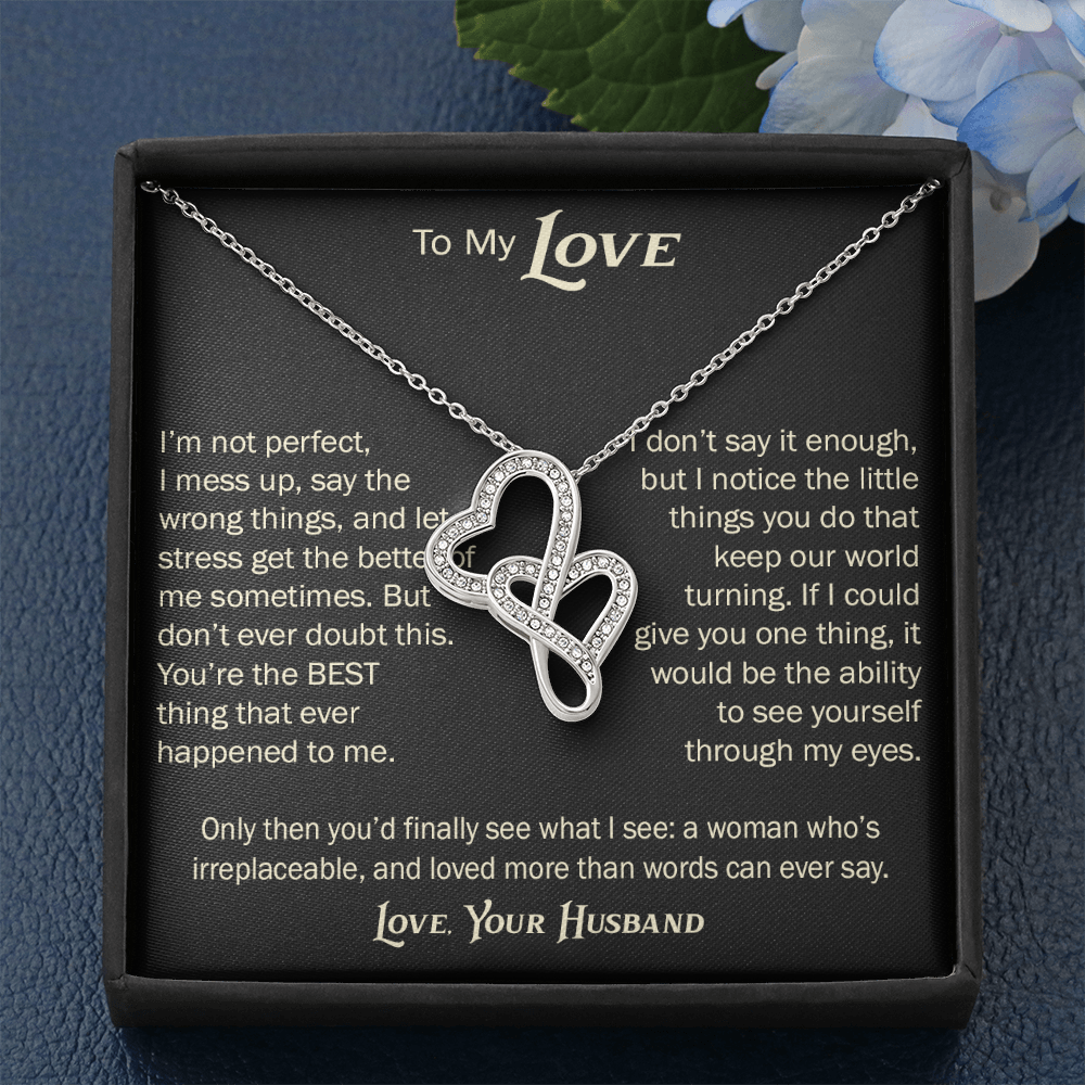 Heart-to-Heart Pendant Necklace for Wife From Husband, Anniversary Jewelry, Christmas Birthday for Wifey, To My Soulmate Gift.