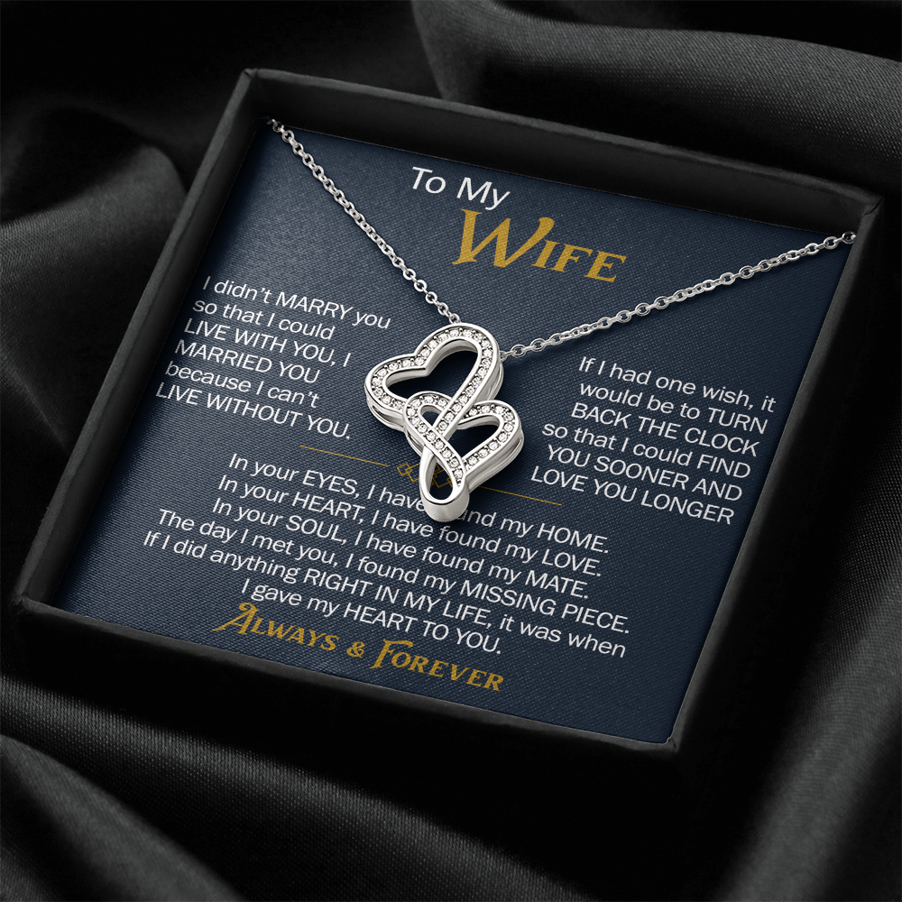 To My Wife Heart-to-Heart Pendant Necklace from Husband, Christmas Gifts For Women, Anniversary Gift For Wife, Soulmate