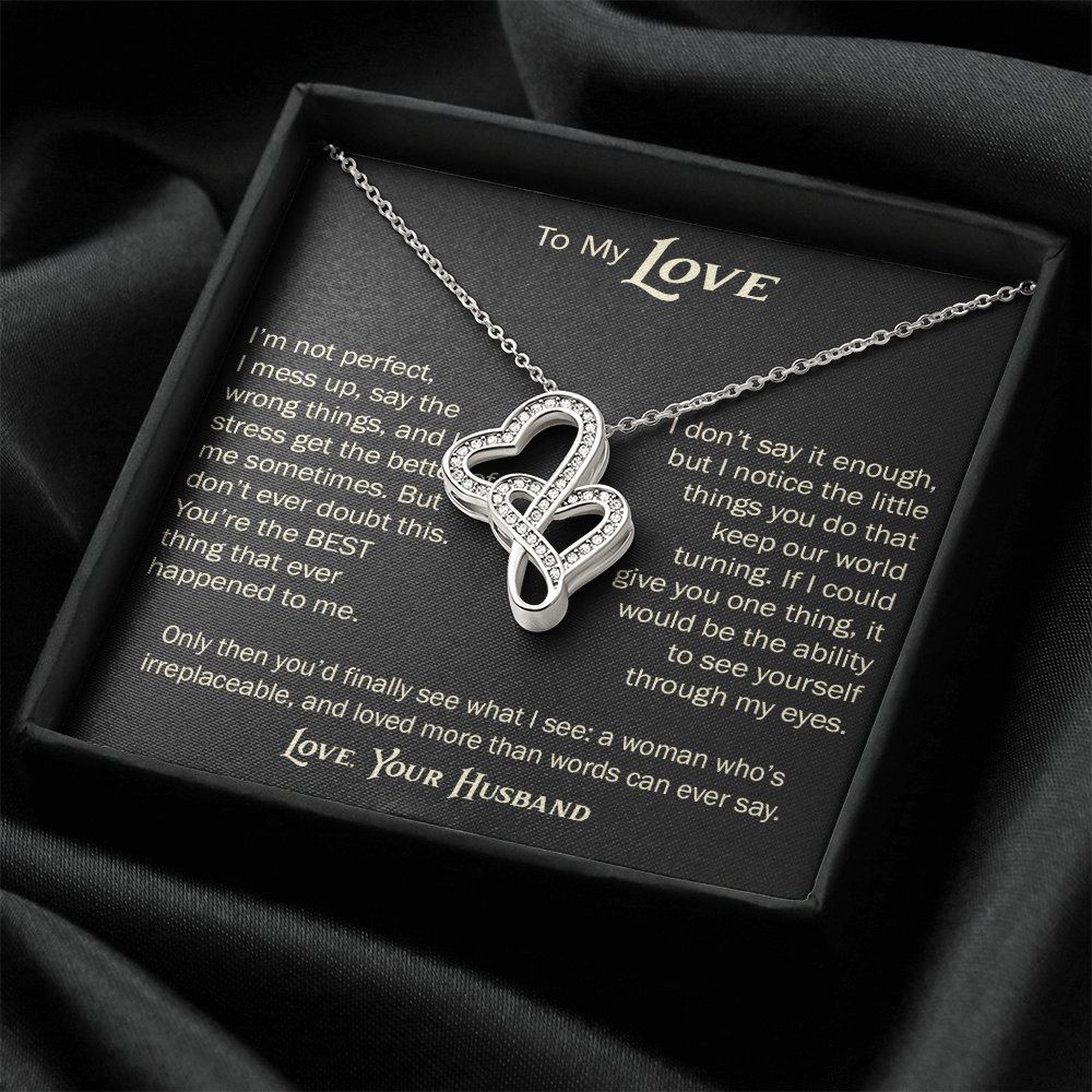 Heart-to-Heart Pendant Necklace for Wife From Husband, Anniversary Jewelry, Christmas Birthday for Wifey, To My Soulmate Gift.