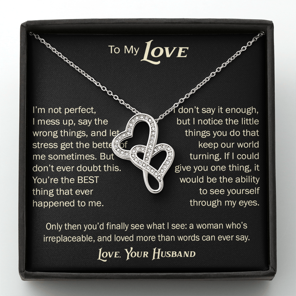 Heart-to-Heart Pendant Necklace for Wife From Husband, Anniversary Jewelry, Christmas Birthday for Wifey, To My Soulmate Gift.