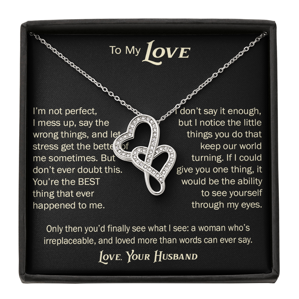 Heart-to-Heart Pendant Necklace for Wife From Husband, Anniversary Jewelry, Christmas Birthday for Wifey, To My Soulmate Gift.
