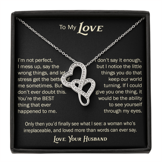 Heart-to-Heart Pendant Necklace for Wife From Husband, Anniversary Jewelry, Christmas Birthday for Wifey, To My Soulmate Gift.