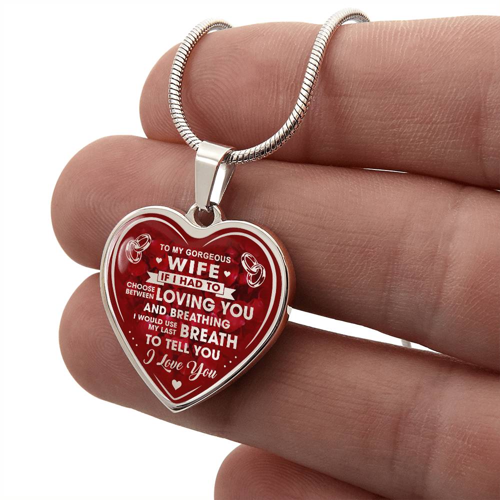 To My Gorgeous Wife Heart Necklace Gift from Husband Partner - Unique Present for Bride Soulmate, Anniversary Wedding Gift