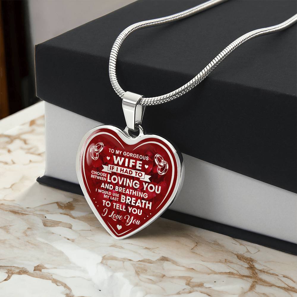 To My Gorgeous Wife Heart Necklace Gift from Husband Partner - Unique Present for Bride Soulmate, Anniversary Wedding Gift